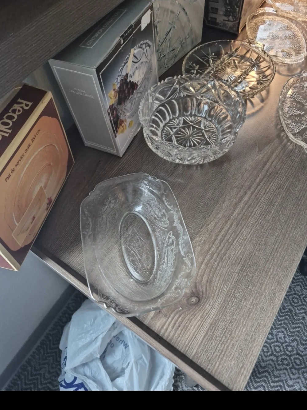 Vintage Clear Glass Serving Plates and Dishes - Etched Patterns